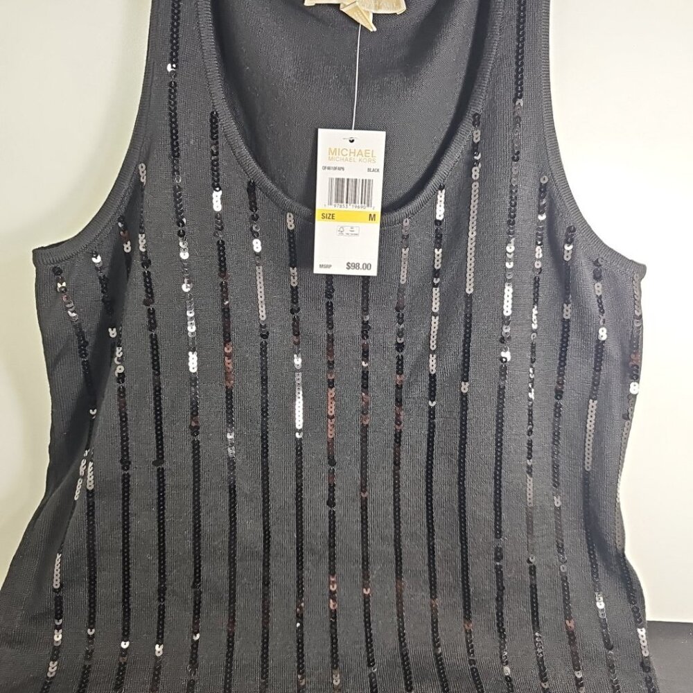 Michael Michael Kors Women's Sequined Stripes Knit Tank Top - Black Medium NWT